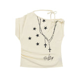 Vintage Graphic Tie-Neck Crop Top