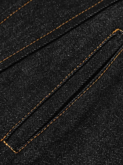 Stand Collar Clasp Detail Denim Jacket; Black / S