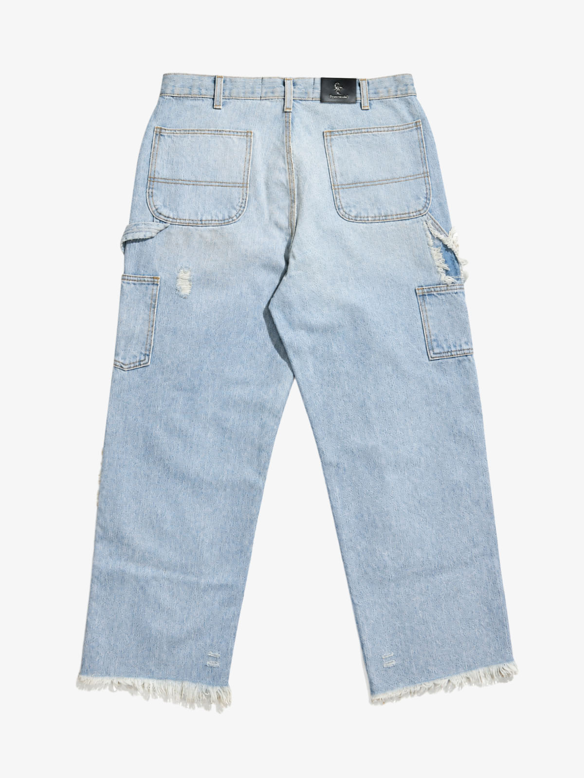 Action Figure Graphic Distressed Straight-Leg Utility Pants; Denim Blue / S, Denim Blue / M, Denim Blue / L, Denim Blue / XL, Denim Blue / 2XL