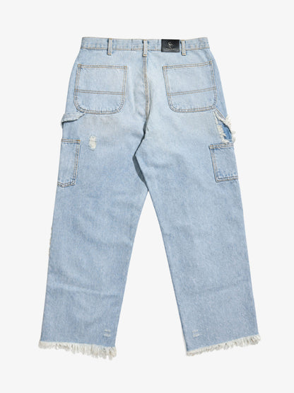 Action Figure Graphic Distressed Straight-Leg Utility Pants; Denim Blue / S, Denim Blue / M, Denim Blue / L, Denim Blue / XL, Denim Blue / 2XL