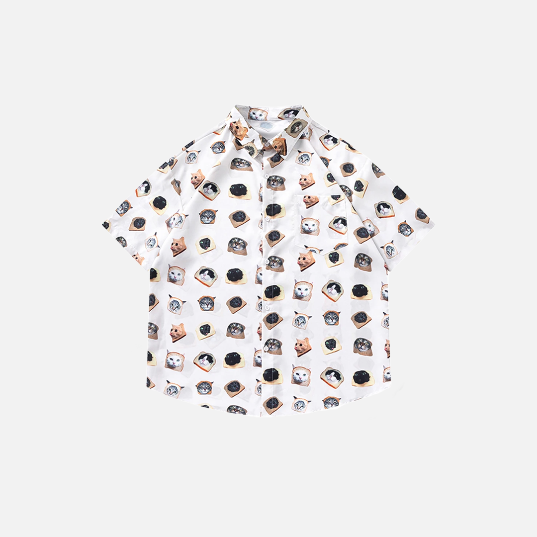 Cool Cat Print Loose Summer Shirt