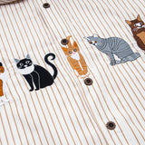Cool Cartoon Kitten Stripe Short-Sleeve Shirt