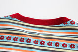 Stylish Floral Striped Crewneck T-Shirt