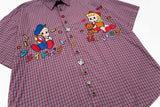 Cool Cartoon Embroidered Plaid Short-Sleeved Shirt