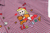 Cool Cartoon Embroidered Plaid Short-Sleeved Shirt