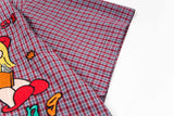 Cool Cartoon Embroidered Plaid Short-Sleeved Shirt