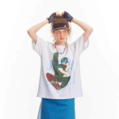 Bold Character Printed Loose Fit T-Shirt