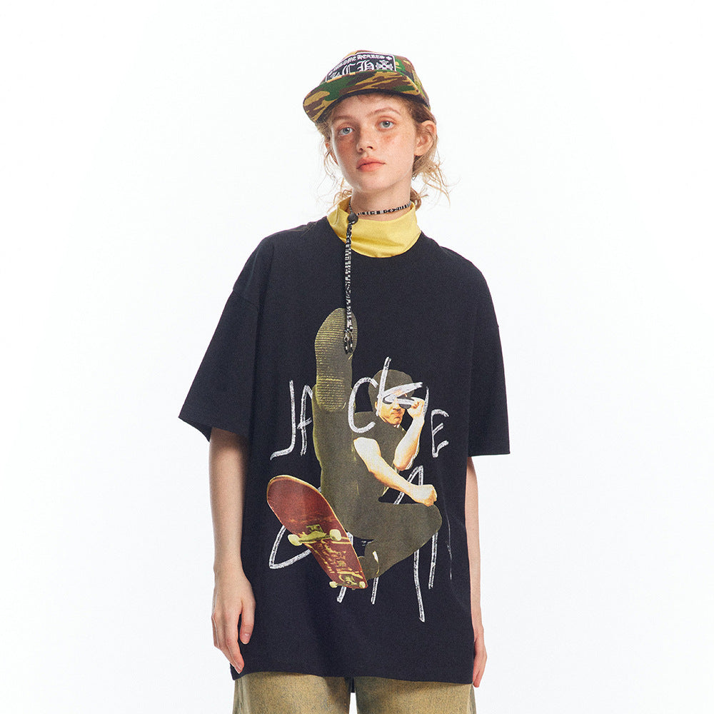 Bold Character Printed Loose Fit T-Shirt