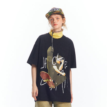 Bold Character Printed Loose Fit T-Shirt