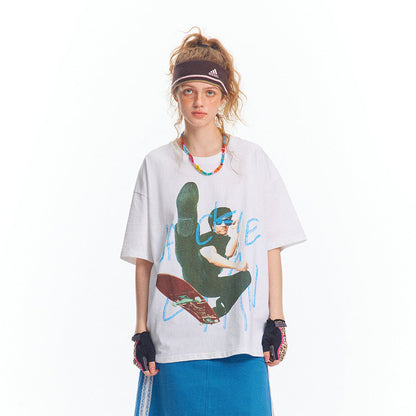 Bold Character Printed Loose Fit T-Shirt