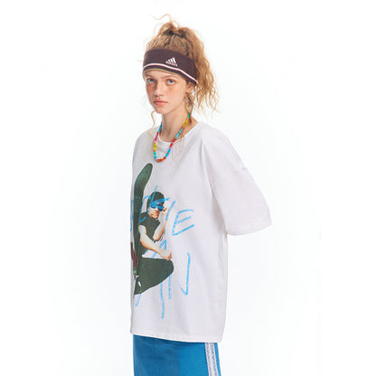 Bold Character Printed Loose Fit T-Shirt