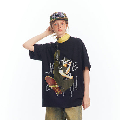 Bold Character Printed Loose Fit T-Shirt