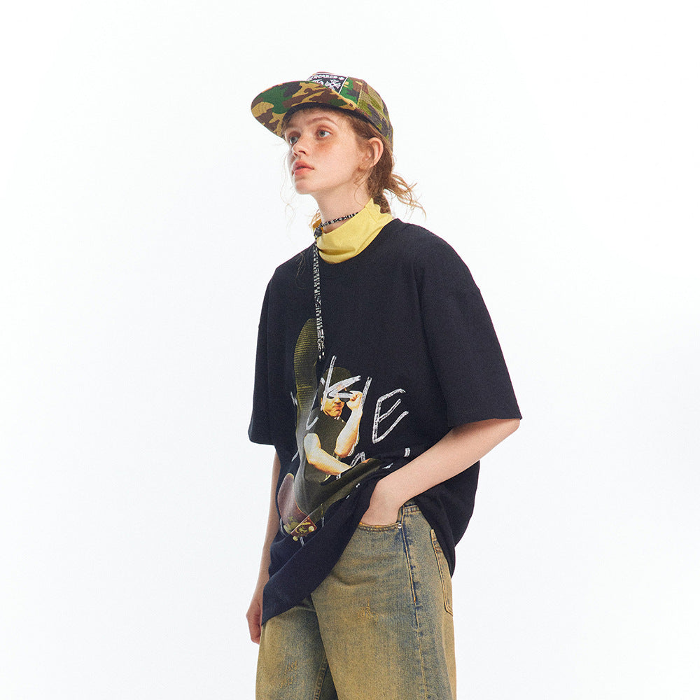 Bold Character Printed Loose Fit T-Shirt
