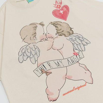 Angel Print Loose Short T-Shirt