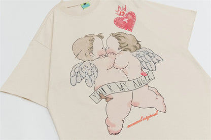 Angel Print Loose Short T-Shirt