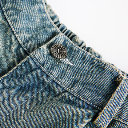 Abstract Printed Denim Shorts