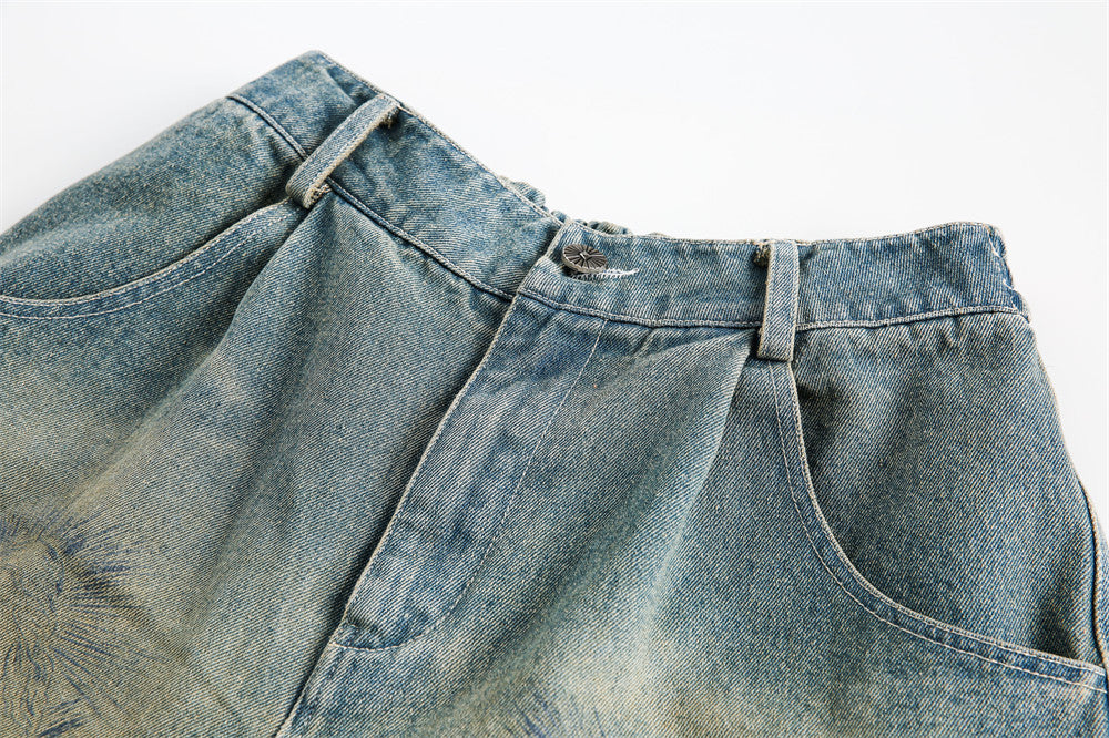 Abstract Printed Denim Shorts