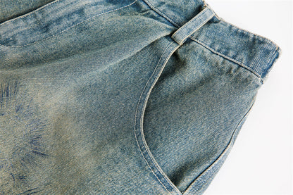 Abstract Printed Denim Shorts