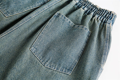 Abstract Printed Denim Shorts