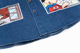 Trendy Cartoon Puppy Embroidered Denim Shirt