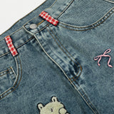 Cartoon Love Embroidery Denim Jeans