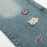 Cartoon Love Embroidery Denim Jeans