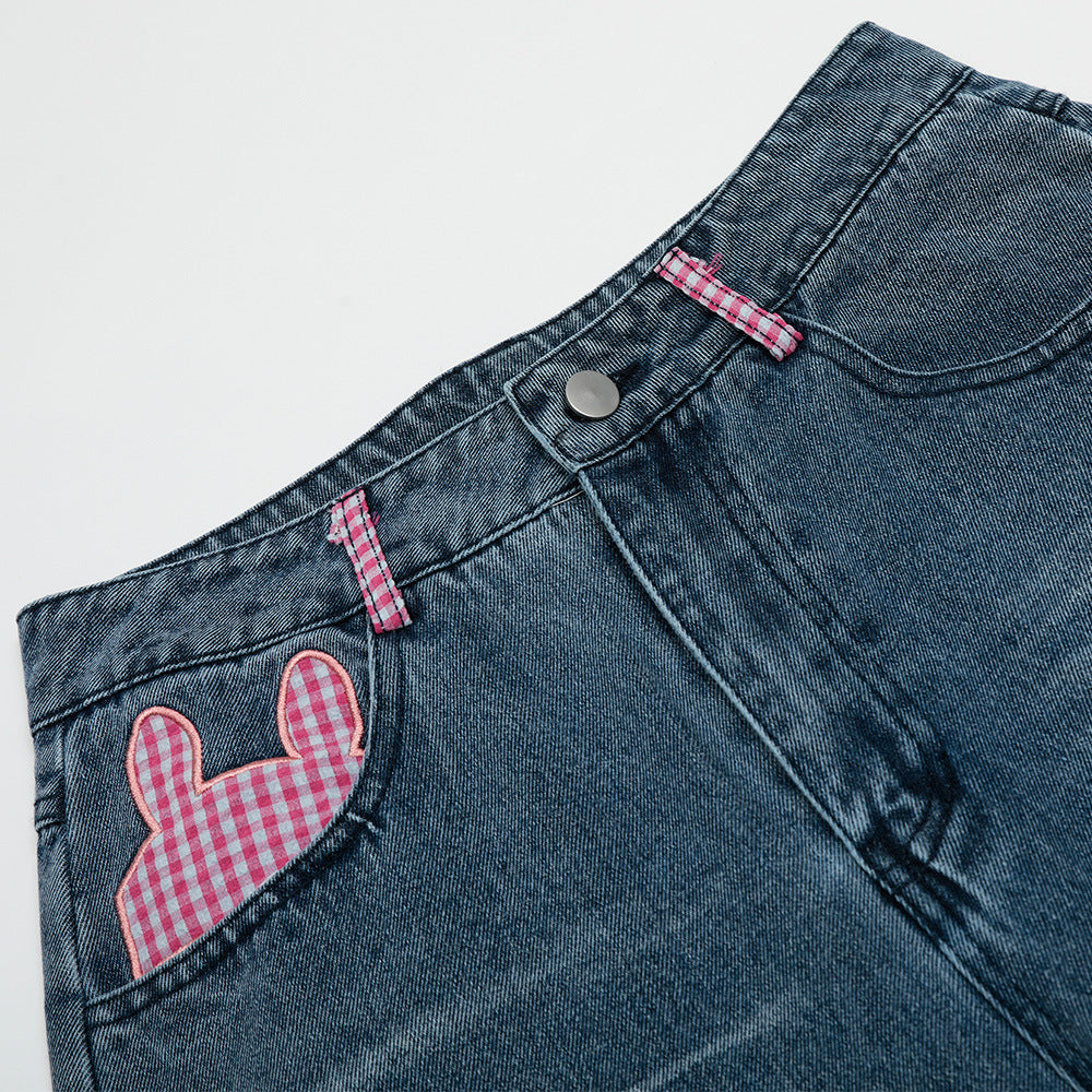 Embroidered Rabbit Casual Jeans
