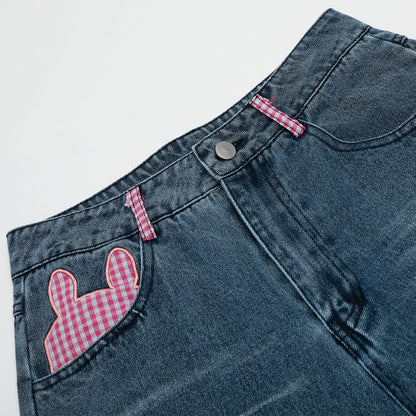 Embroidered Rabbit Casual Jeans