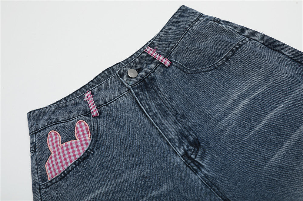 Embroidered Rabbit Casual Jeans