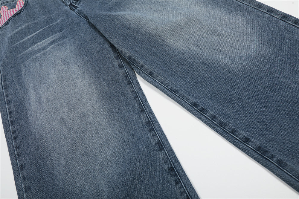 Embroidered Rabbit Casual Jeans