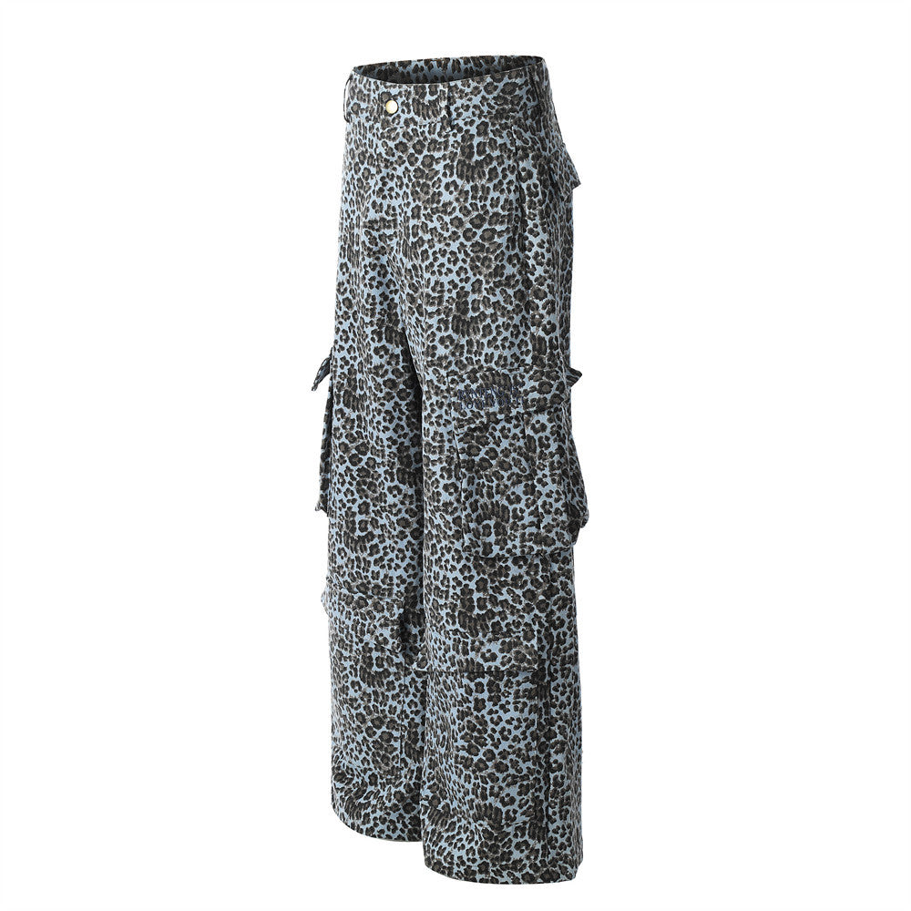 Leopard Print Wide Leg Cargo Pants