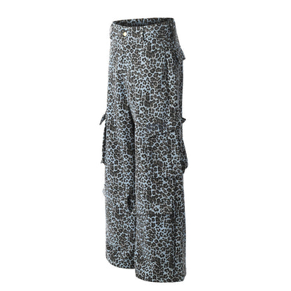 Leopard Print Wide Leg Cargo Pants