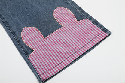 Embroidered Rabbit Casual Jeans