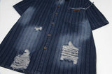 Vintage Denim Distressed Short Sleeve Shirt