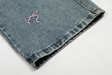 Cartoon Love Embroidery Denim Jeans