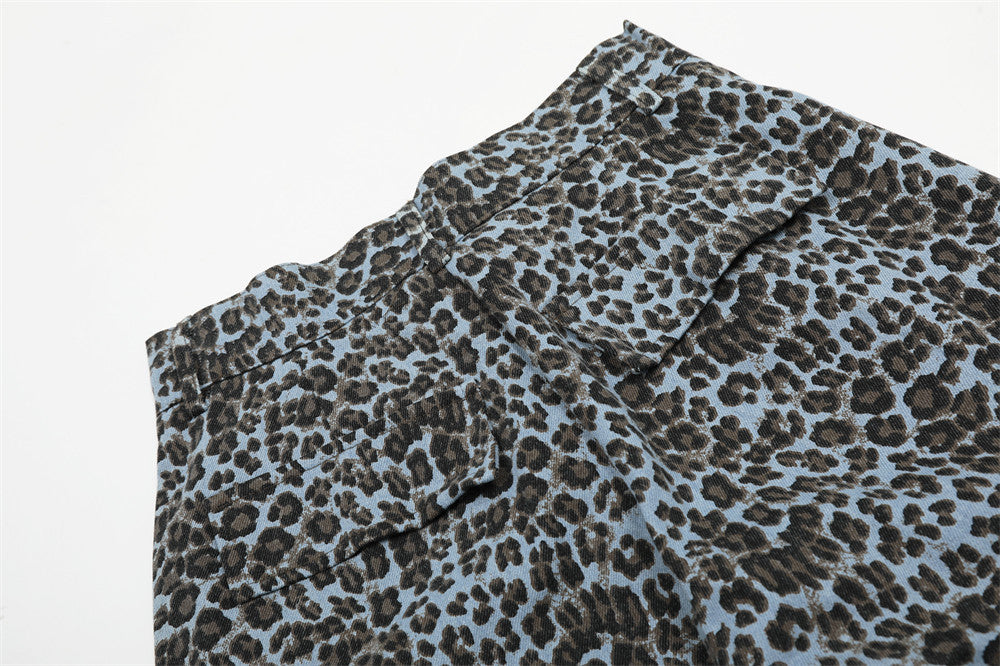 Leopard Print Wide Leg Cargo Pants