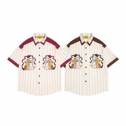 Color Blocking Vertical Stripe Cartoon Shirt