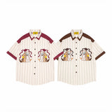 Color Blocking Vertical Stripe Cartoon Shirt