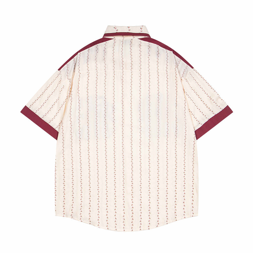 Color Blocking Vertical Stripe Cartoon Shirt