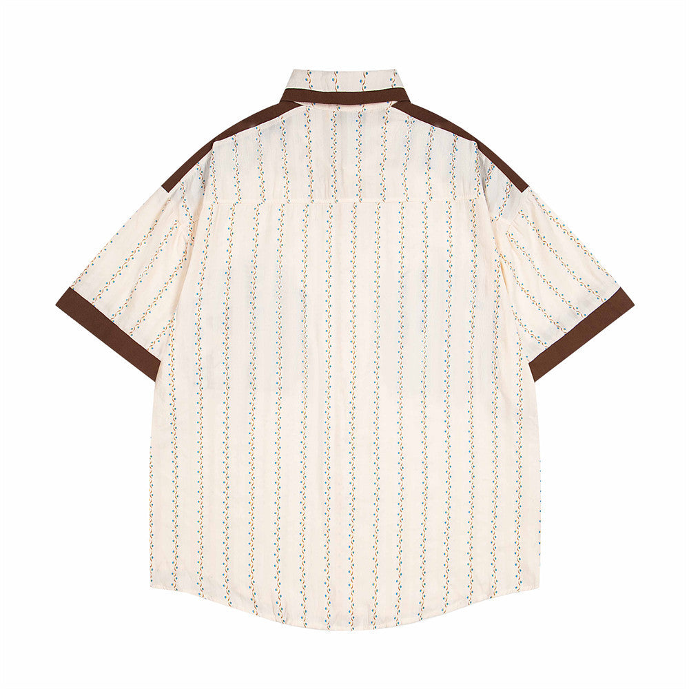 Color Blocking Vertical Stripe Cartoon Shirt