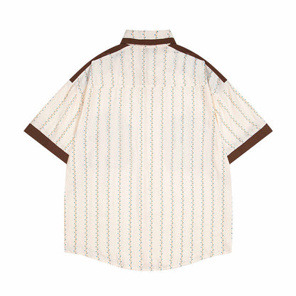 Color Blocking Vertical Stripe Cartoon Shirt