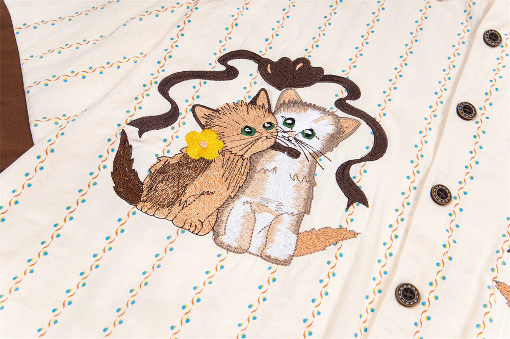 Color Blocking Vertical Stripe Cartoon Shirt