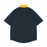 Contrast Color Loose Lapel Denim Shirt