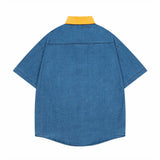 Contrast Color Loose Lapel Denim Shirt