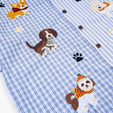 Cute Puppy Embroidered Plaid Short Shirt