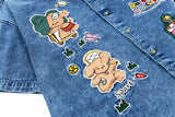 Casual Loose Bear Cartoon Denim Shirt