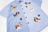 Cute Puppy Embroidered Plaid Short Shirt