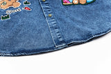 Casual Loose Bear Cartoon Denim Shirt