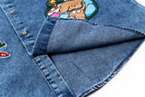 Casual Loose Bear Cartoon Denim Shirt
