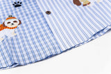 Cute Puppy Embroidered Plaid Short Shirt